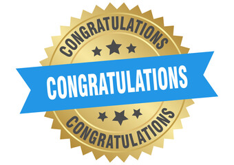 congratulations. congratulations round blue and gold label isolated on transparent background