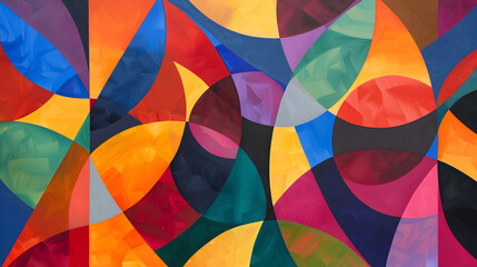 Obraz premium Abstract painting featuring overlapping colorful shapes in a dynamic and vibrant composition style