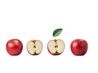 Red apples, whole and sliced, with a leaf.