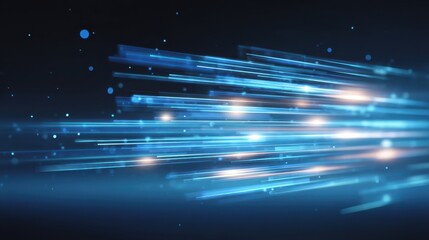 Dynamic blue light streaks create a sense of motion and speed against a dark background, suggesting technology and energy.