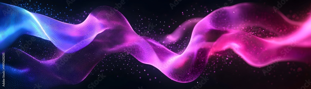 Poster dynamic graphic design featuring flowing lines and vibrant colors, creating a sense of movement and 