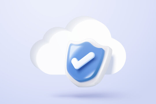 3d data protection privacy icon signs with cyberspace secure digital cloud buttons. checkmark shield password secret personal database account. 3d data file privacy icon vector render illustration