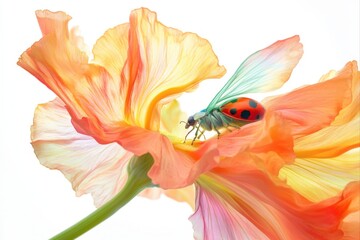 Obraz premium Ladybug on a flower petal, nature concept for posters, prints, and educational materials.