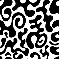 Seamless pattern with abstract silhouette organic shapes. Vector flat background in minimalist boho style. Wavy liquid distorted curly shapes