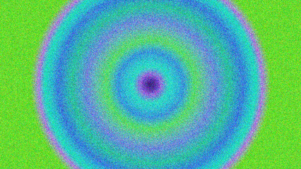 Abstract concentric circles of blue green and purple with green field
