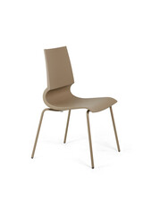 Modern taupe plastic chair with curved back and metal legs isolated – Isolated on White...