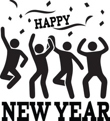 Happy New Year Neon Lights Dancing Crowd Celebration Scene