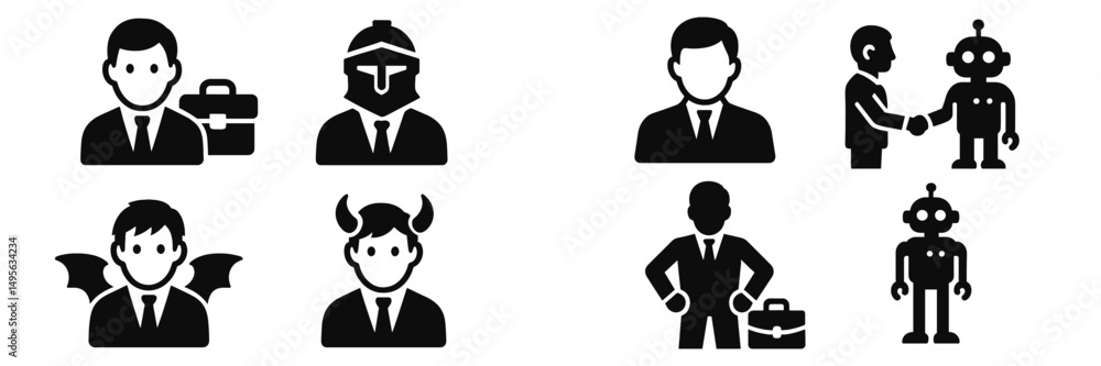 Aufkleber Diverse representations of professional roles and character types in a modern context with silhouettes