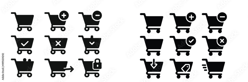 Fototapete various icons representing shopping cart functionalities and statuses for online retail applications