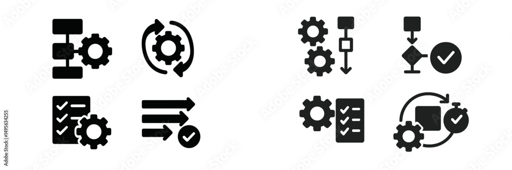 Poster visual representation of process management symbols on a clean background showcasing automation and 