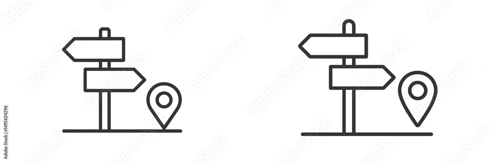 Fototapete Directional signs indicating multiple paths and a location pin in a minimalistic design, perfect for navigation concepts