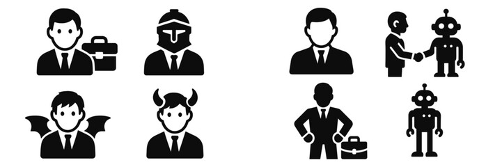 Obraz premium Diverse representations of professional roles and character types in a modern context with silhouettes