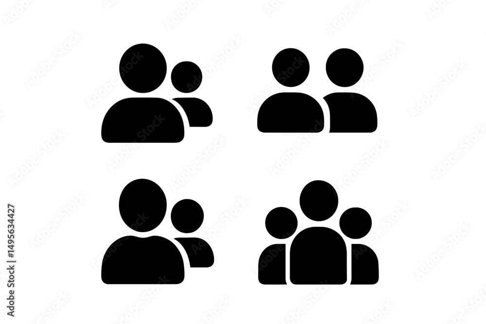 Poster Silhouettes of diverse groups of people in various formations representing social connection and interaction