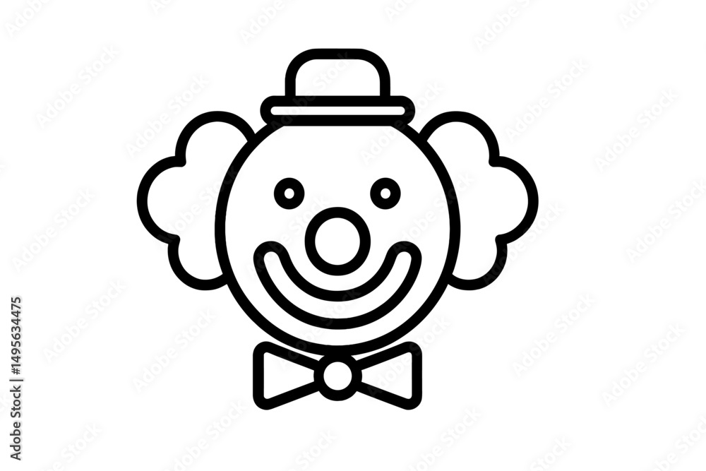Poster Joyful clown face with cheerful expression and simple design featuring a bow tie and hat