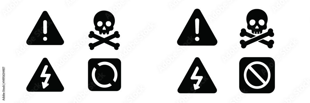 Poster Safety symbols representing warnings, hazards, and precautions for safe handling and usage in various environments