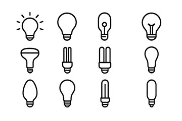 Various types of light bulbs illustrated in a simple minimalist style showcasing different designs and shapes