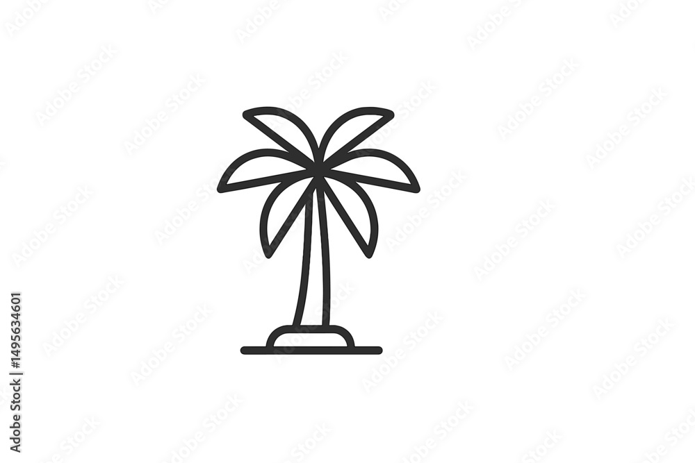 Poster illustration of a single palm tree on a plain background representing tropical scenery