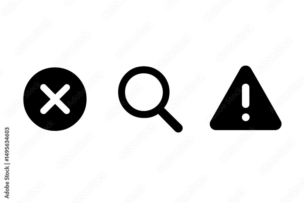Fototapete Symbols indicating error, search, and warning in a minimalist design for digital interfaces and applications