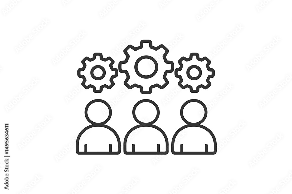 Fototapete team collaboration with gears symbolizing teamwork and problem-solving in a corporate setting