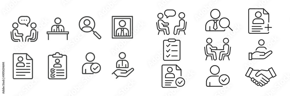 Aufkleber Various icons representing business activities, teamwork, and professional networking in a modern design
