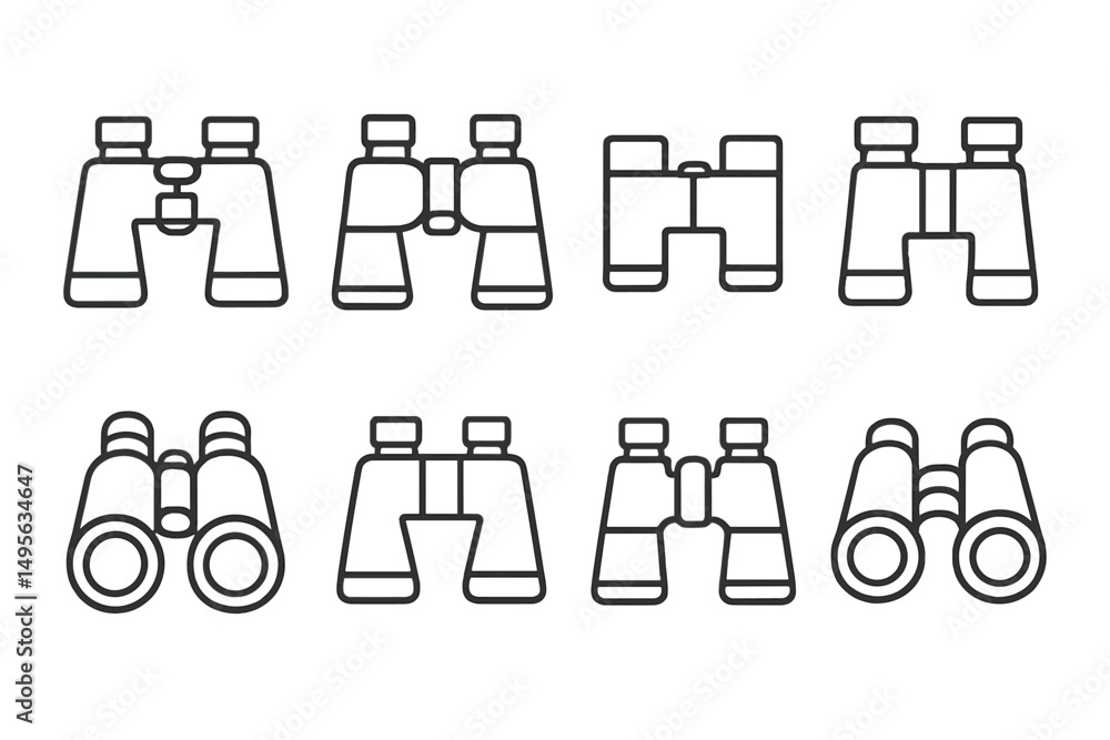 Leinwandbilder Collection of simple line drawings of binoculars arranged in various orientations and styles on a white background