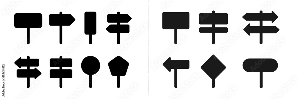Fototapete collection of blank directional signs in various shapes and orientations on a simple background