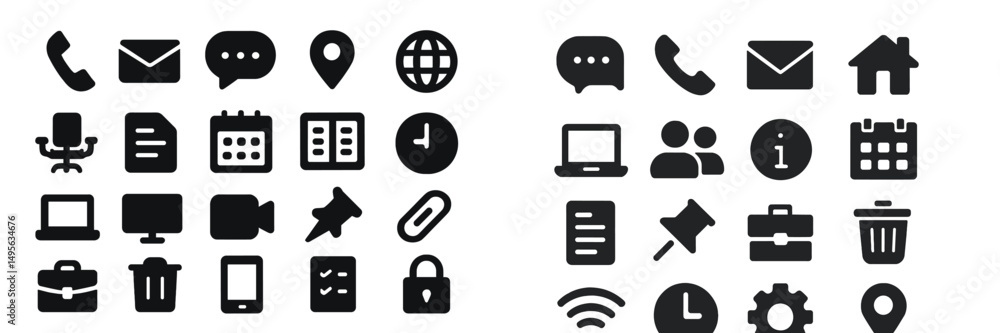 Aufkleber Collection of minimalistic black icons representing communication, organization, and technology arranged in a grid format for easy reference