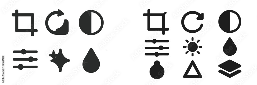 Leinwandbilder Collection of various simple graphic icons illustrating reshaping, filters, and design elements in a minimalist style