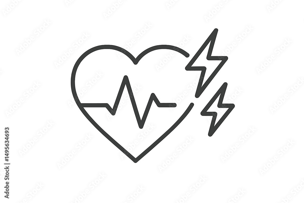 Poster heart symbol with heartbeat line and lightning bolts representing health and vitality in a minimalis