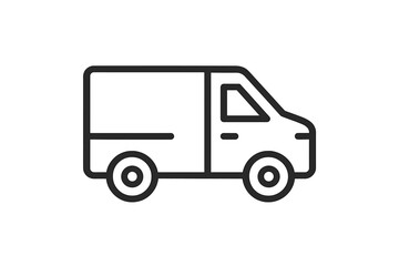 Delivery van parked on a city street during daytime with clear skies and busy pedestrian activity