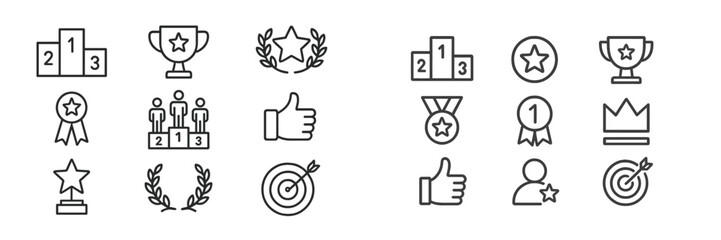 Awards and achievements represented through various icons and symbols showcasing excellence and competition