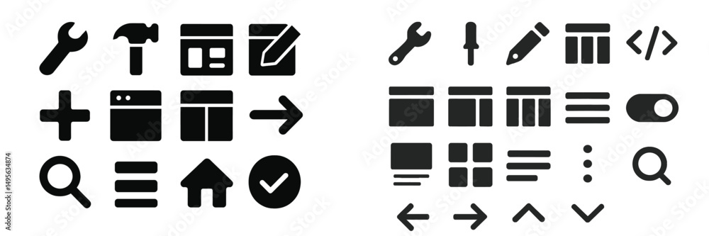Poster collection of user interface icons for various applications displayed on a clean background