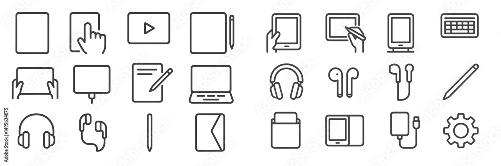 Aufkleber digital devices and accessories in minimal line art style displayed on a clean background