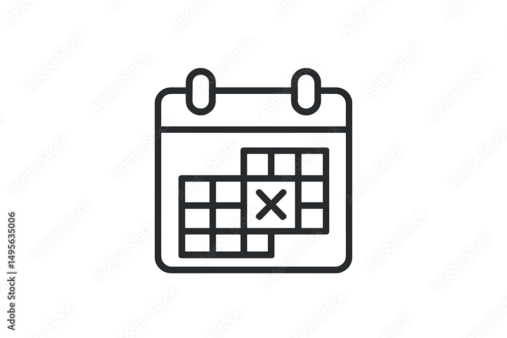 Fototapete calendar icon representing an event cancellation with a marked date in a minimalist design style