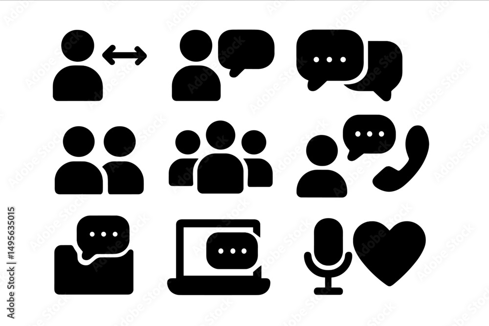 Fototapete Communication icons representing various forms of interaction and connection among individuals and groups