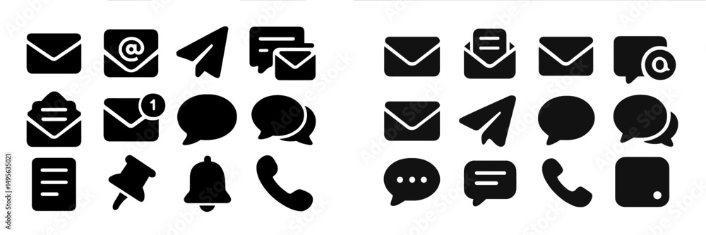 Fototapete various communication icons showcasing email, messaging, and notifications in a simple design for di