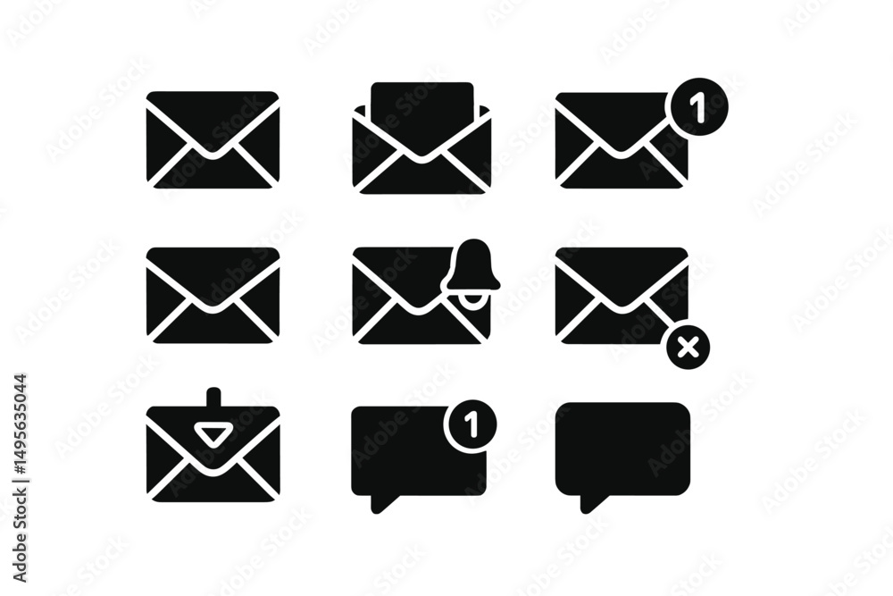 Poster icons representing different types of messages and notifications in a digital interface for user eng