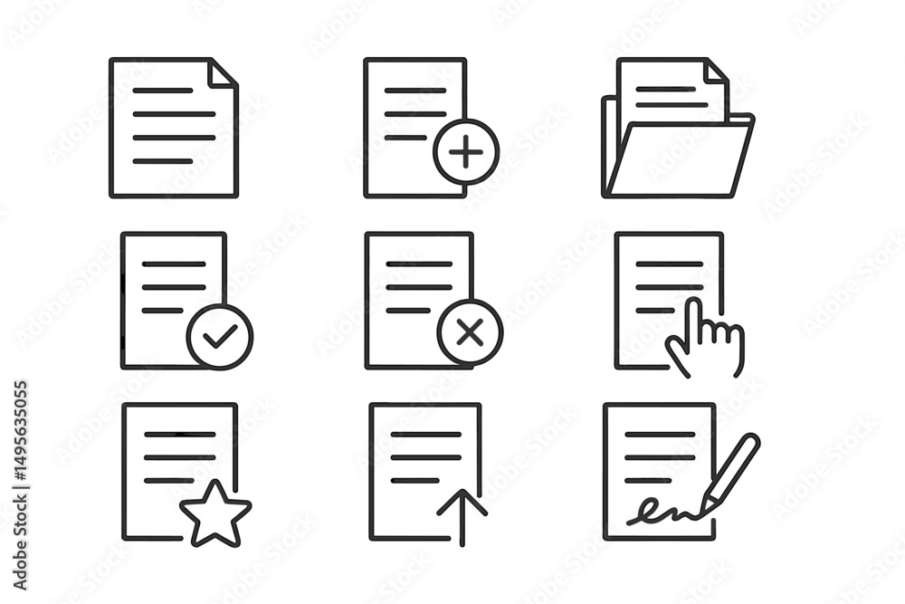 Poster collection of document icons representing various tasks such as adding, editing, and signing files