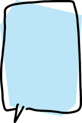 vertical speech bubble with thick black outlines, drawn by hand in careless curves with polygonal blue fill