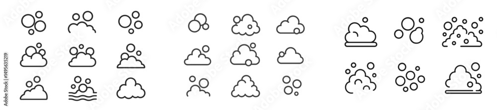 Poster different types of cloud icons depicting various weather conditions and styles in a minimalist desig