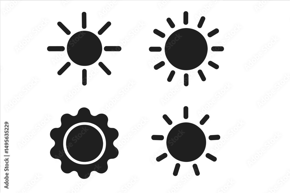 Poster various sun icons representing warmth and brightness suitable for design and graphics use