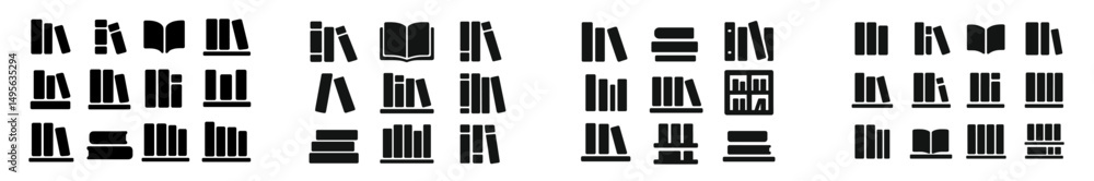 Fototapete multiple styles of black and white book icons arranged in a row for design or digital use