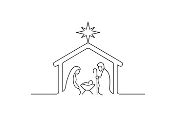 Nativity Scene continuous one line drawing minimalism design © MdIkramul