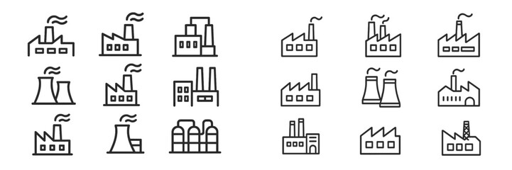 Fototapeta premium Industrial buildings and factories represented in simple line art, showcasing various structures and designs