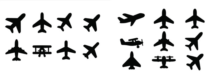 Various airplane silhouettes showcasing different aircraft types against a simple background