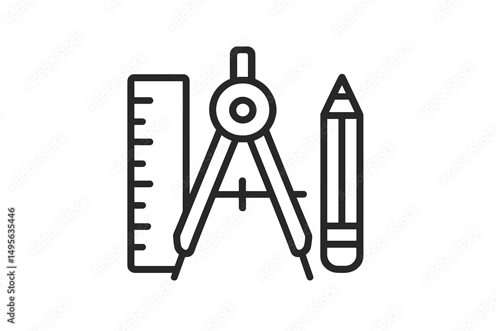 Aufkleber drawing tools arranged on a desk highlighting creativity and design skills for students and professi