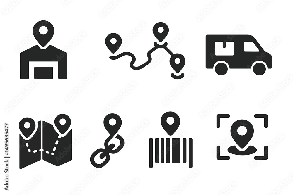Fototapete location markers and navigation symbols representing mapping and tracking technology in modern trans