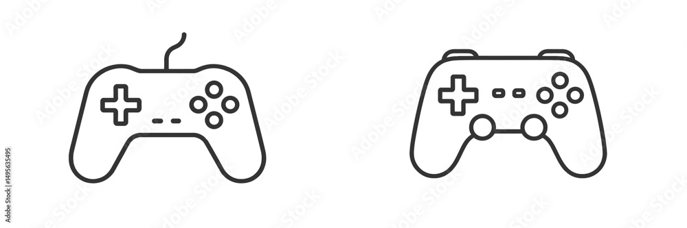 Poster two different styles of gaming controllers displayed side by side, illustrating the evolution of vid