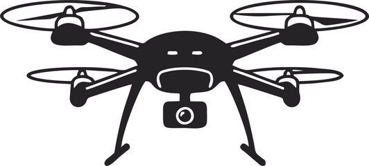 Drone inspection logo. Drone Silhouette with Camera – Black and White Vector Illustration