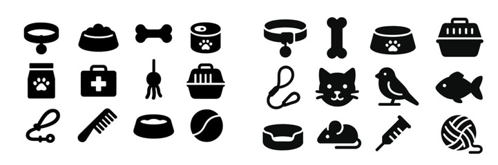 Plakat Various icons representing pet supplies and accessories for animals in a simple and clear design